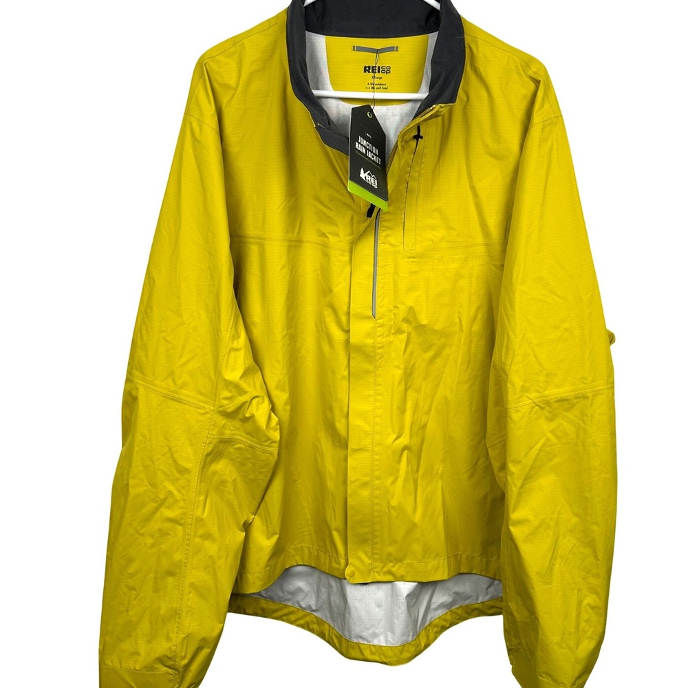 REI Co-op Mens XL Junction Rain Jacket Yellow Cycling Hiking Wind Full Zip NWT